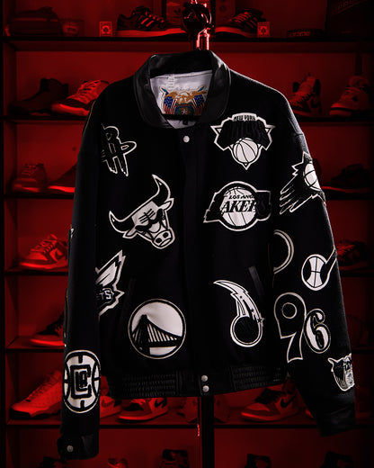 Jeff Hamilton - NBA Collage Wool & Leather Jacket Black/White