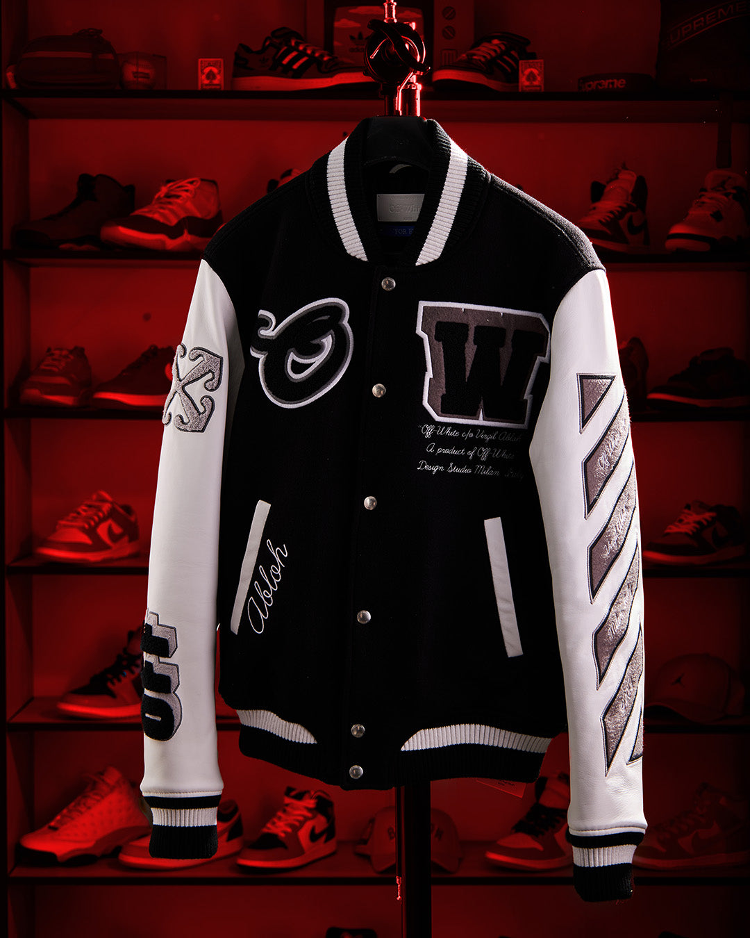 Off White - Lea Appliqué Varsity Jacket Black/White Hombre