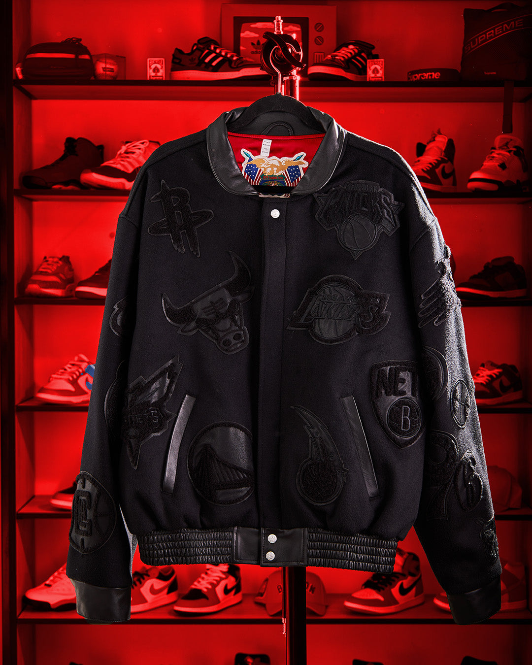 Jeff Hamilton - NBA Collage Wool & Leather Jacket Black/Black