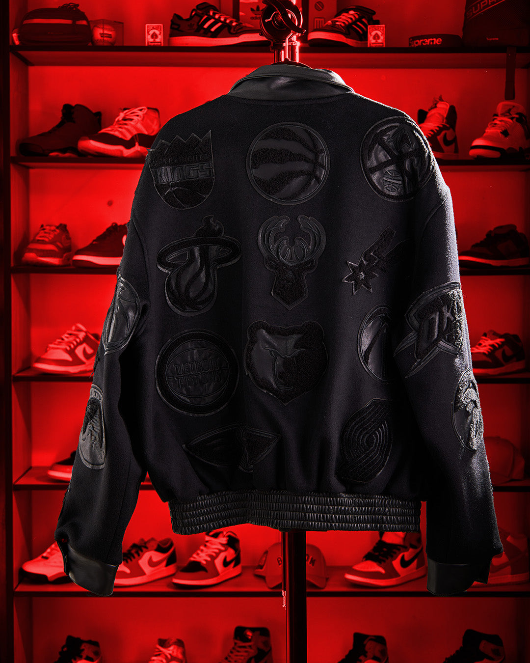 Jeff Hamilton - NBA Collage Wool & Leather Jacket Black/Black